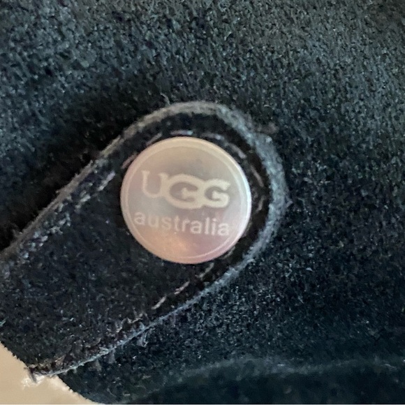 UGG Sz 7 LILLIAN Tall Black Suede Leather/Sheepskin Boots Studded Stacked Heel - Picture 4 of 10